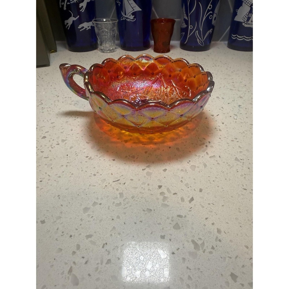 Imperial Red Marigold Pansy Nappy Bowl Mid Century Carnival Glass